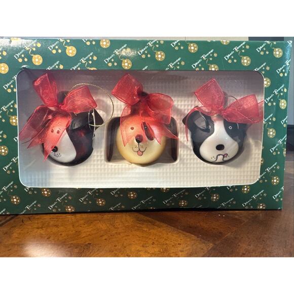 Vintage Set Of Three Puppy Dog Christmas Ball Ornaments New in Original Box - Picture 1 of 16